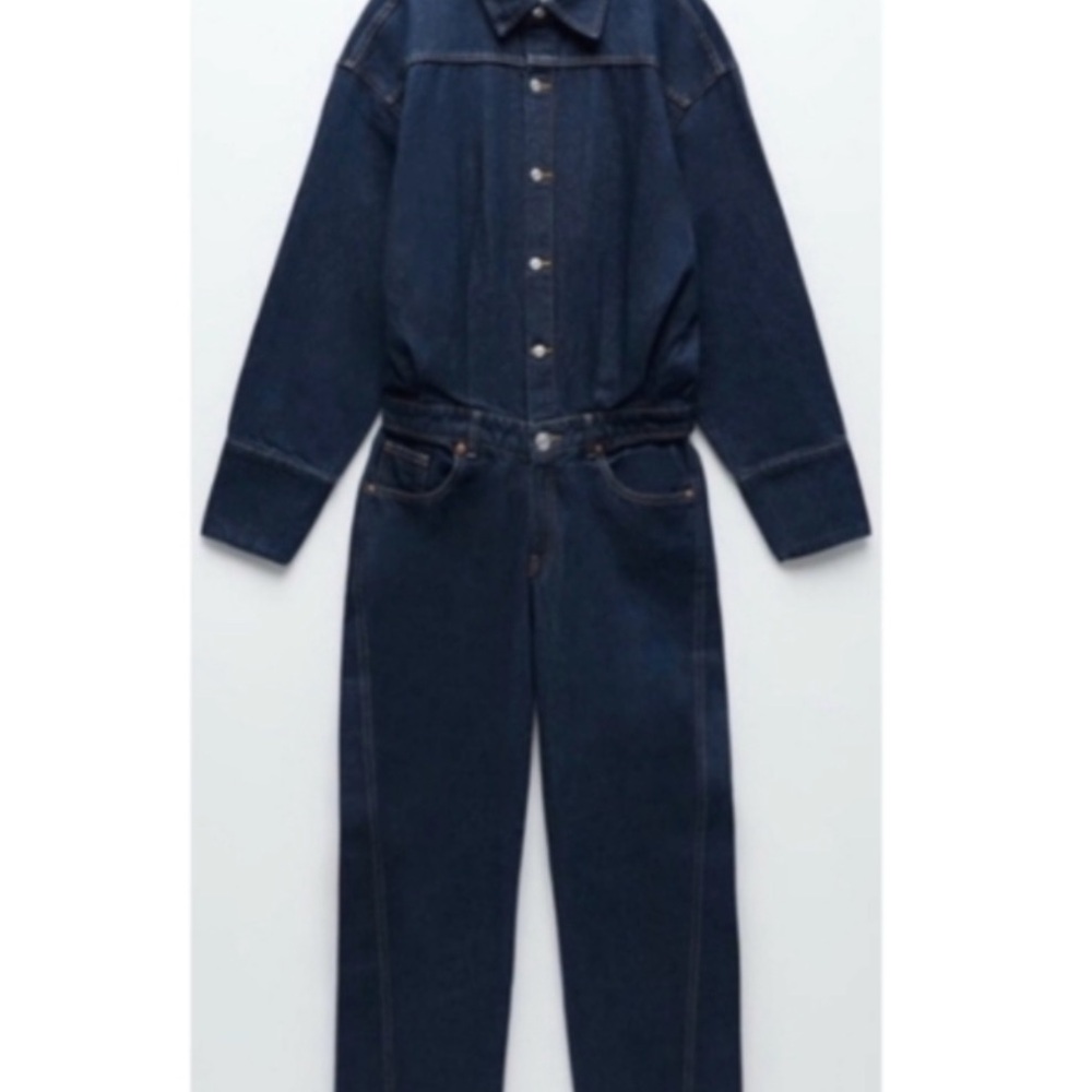 Zara Blue Denim Jumpsuit with Belted Waist
